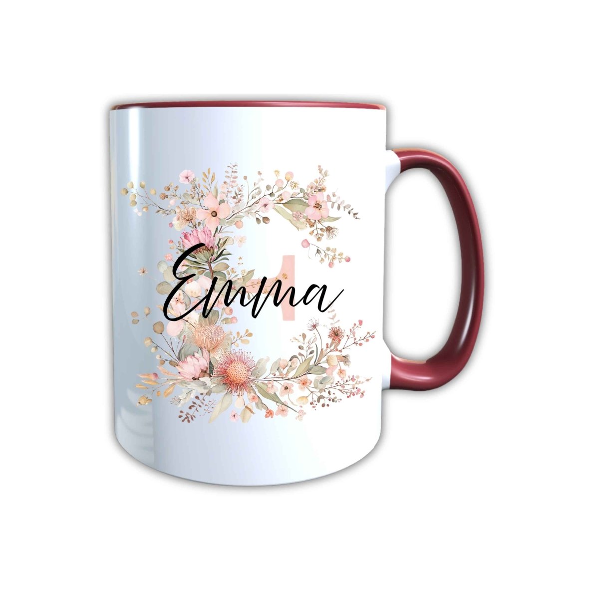 Personalisierte Keramik Tasse mit deinem Namen Blumen Motiv_0103T - Herz Jesu
