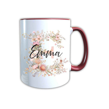 Personalisierte Keramik Tasse mit deinem Namen Blumen Motiv_0103T - Herz Jesu