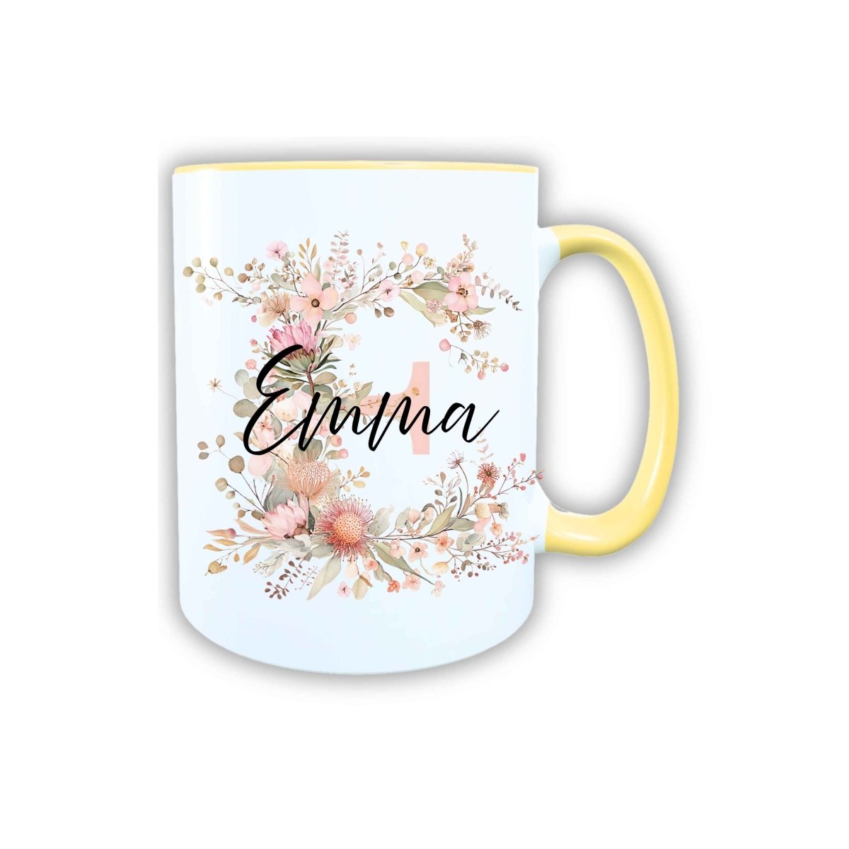 Personalisierte Keramik Tasse mit deinem Namen Blumen Motiv_0103T - Herz Jesu