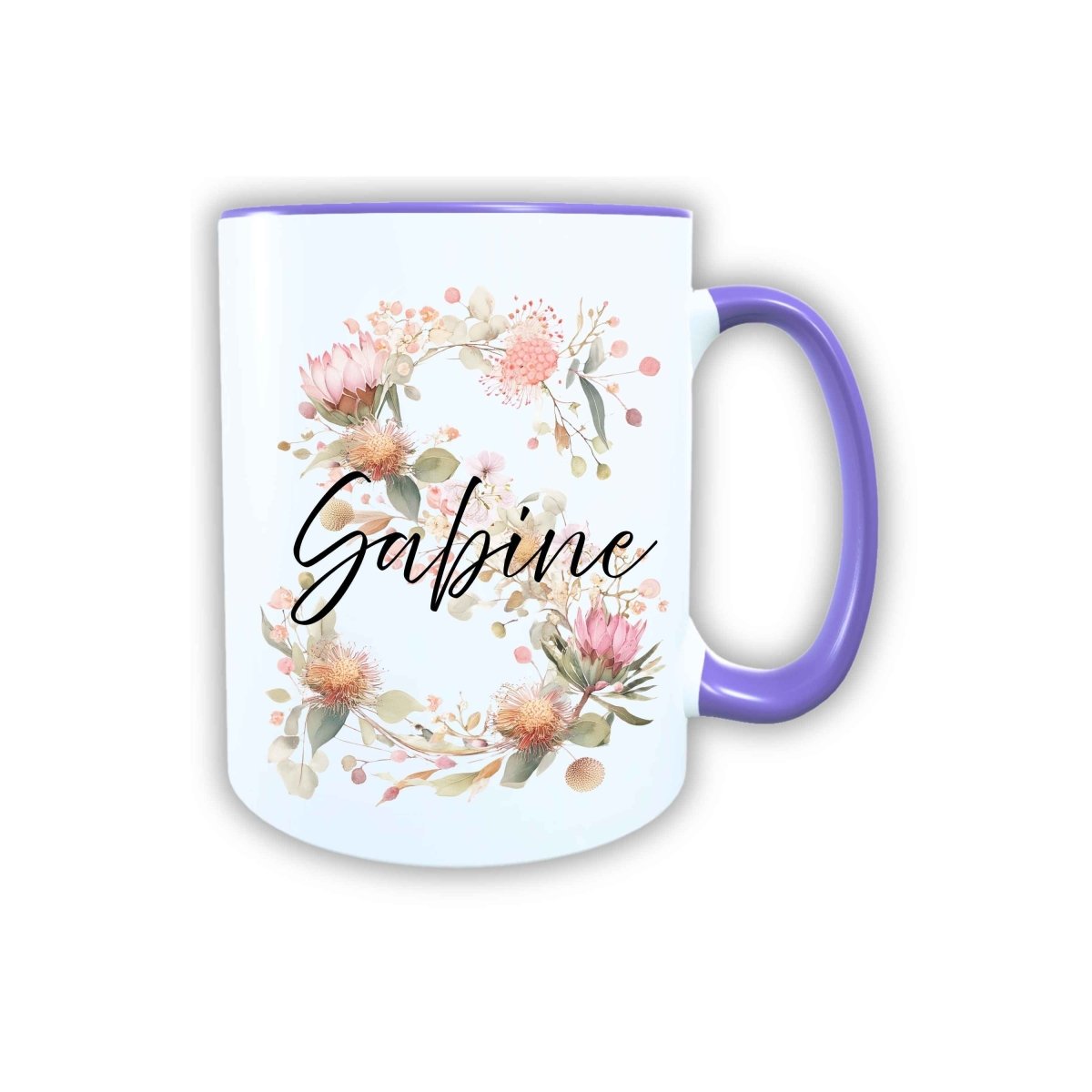 Personalisierte Keramik Tasse mit deinem Namen Blumen Motiv_0103T - Herz Jesu
