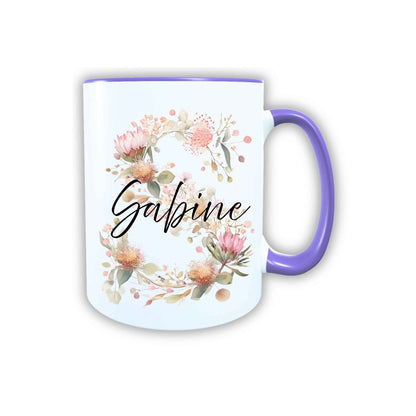 Personalisierte Keramik Tasse mit deinem Namen Blumen Motiv_0103T - Herz Jesu