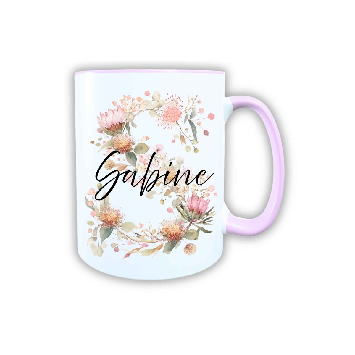 Personalisierte Keramik Tasse mit deinem Namen Blumen Motiv_0103T - Herz Jesu