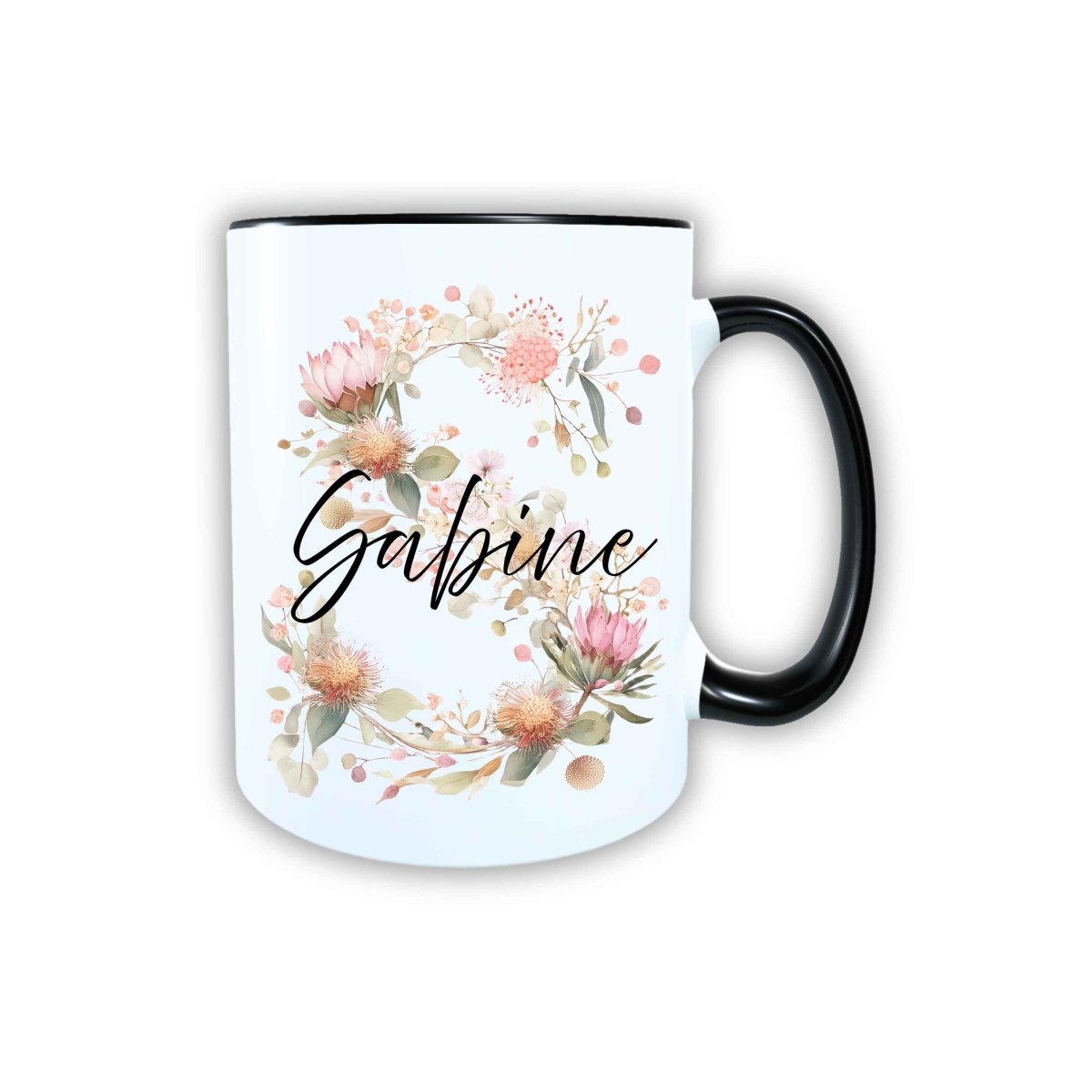 Personalisierte Keramik Tasse mit deinem Namen Blumen Motiv_0103T - Herz Jesu