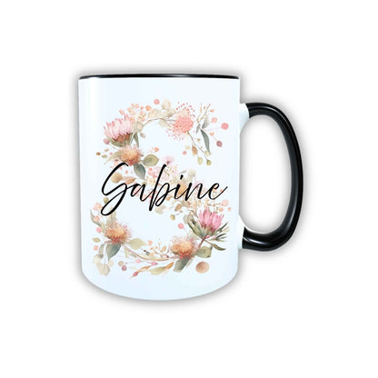 Personalisierte Keramik Tasse mit deinem Namen Blumen Motiv_0103T - Herz Jesu