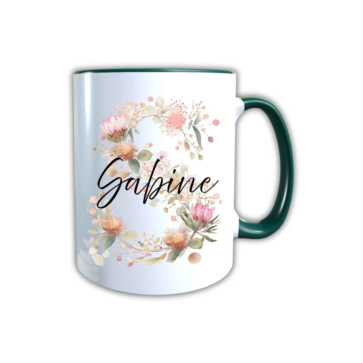 Personalisierte Keramik Tasse mit deinem Namen Blumen Motiv_0103T - Herz Jesu