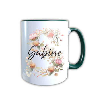 Personalisierte Keramik Tasse mit deinem Namen Blumen Motiv_0103T - Herz Jesu