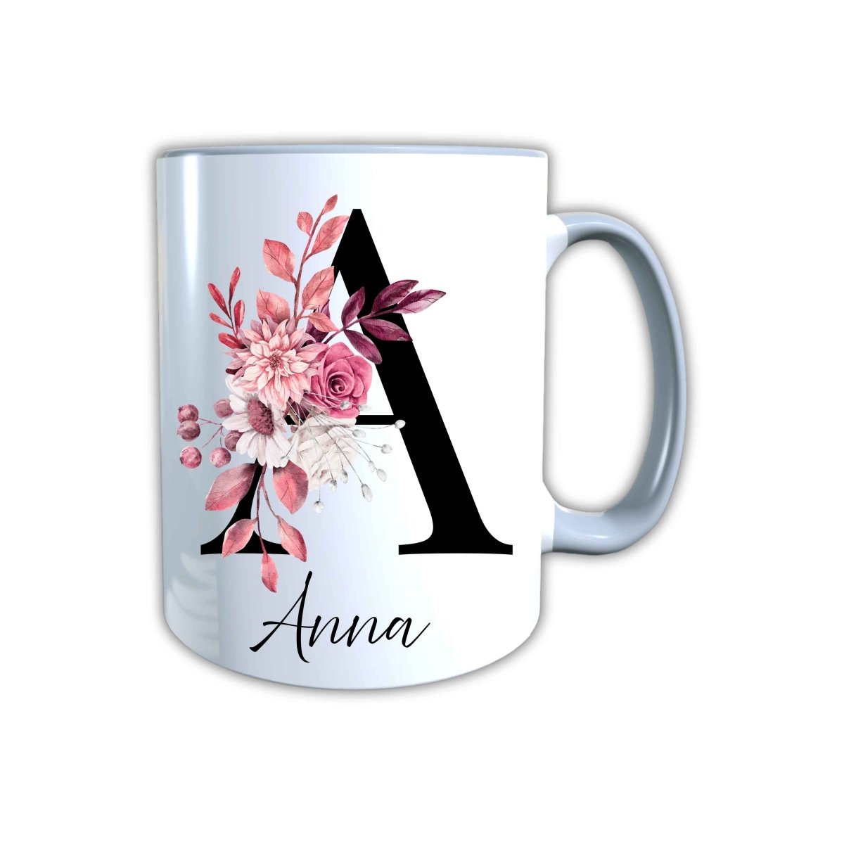 Personalisierte Keramik Tasse mit deinem Namen Blumen Motiv_0104T - Herz Jesu