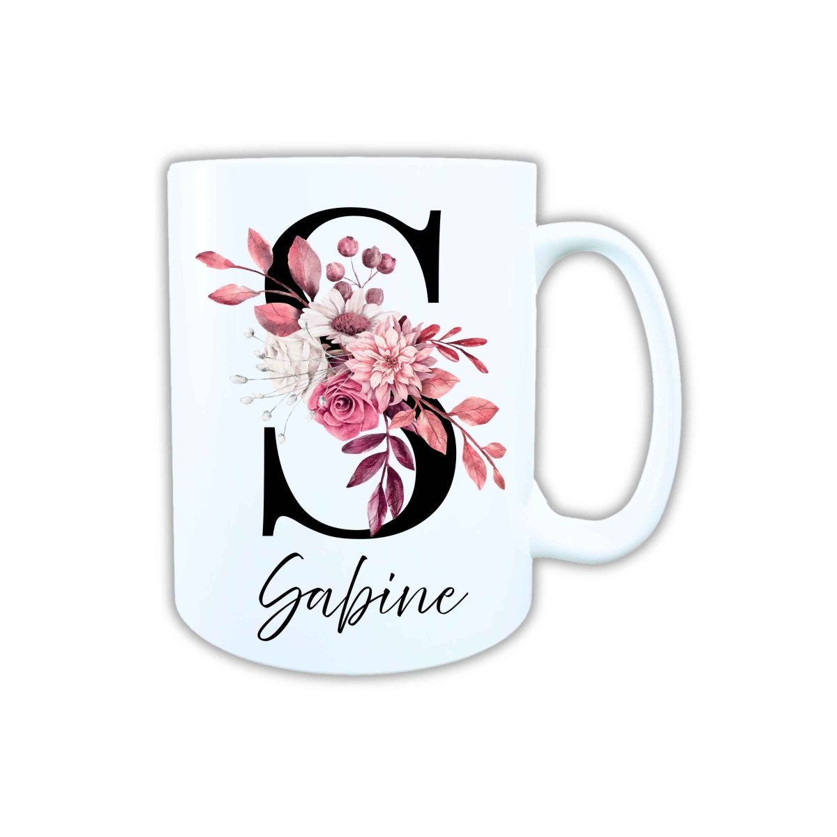 Personalisierte Keramik Tasse mit deinem Namen Blumen Motiv_0104T - Herz Jesu