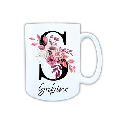 Personalisierte Keramik Tasse mit deinem Namen Blumen Motiv_0104T - Herz Jesu