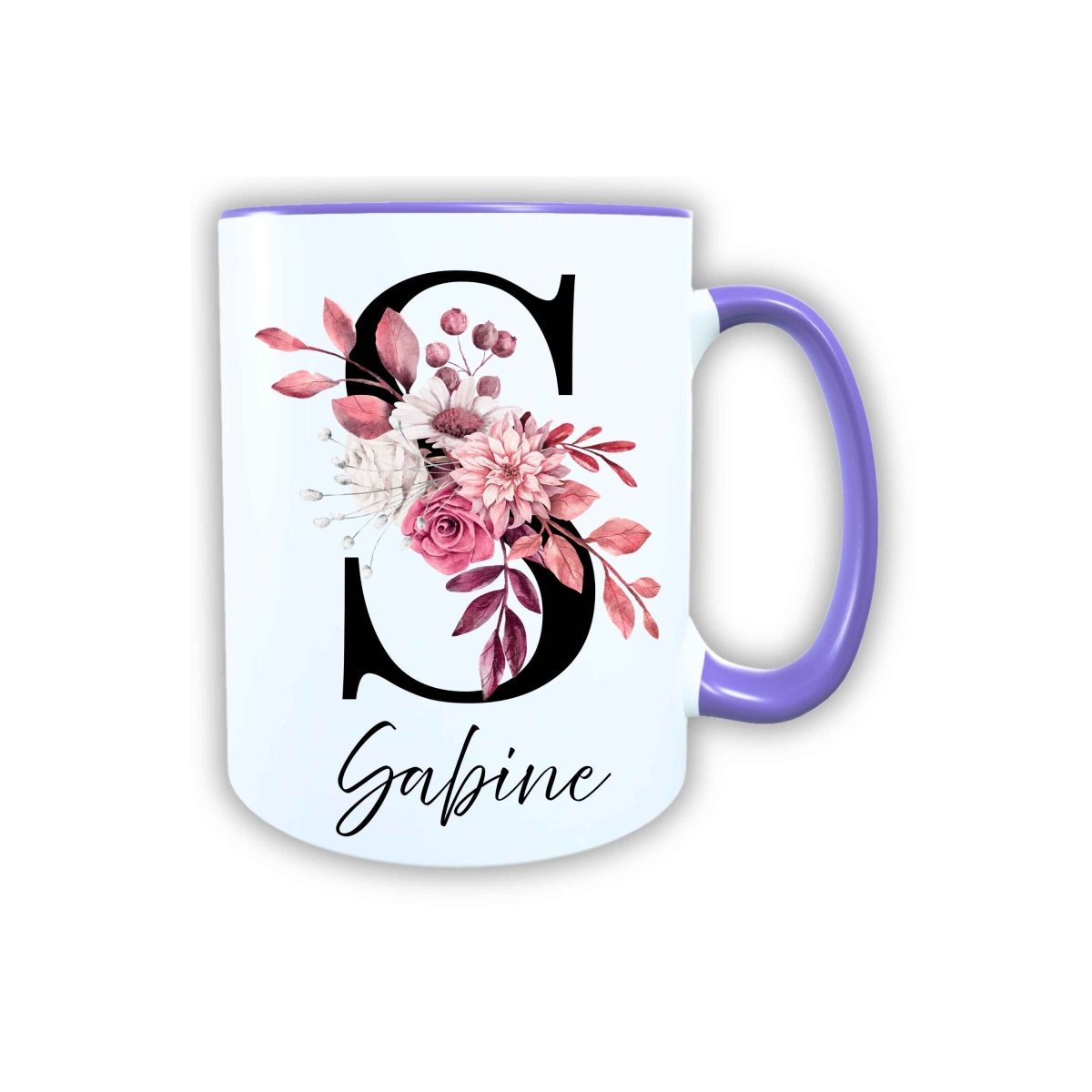Personalisierte Keramik Tasse mit deinem Namen Blumen Motiv_0104T - Herz Jesu