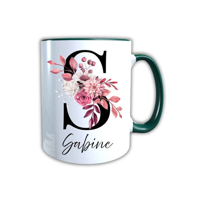 Personalisierte Keramik Tasse mit deinem Namen Blumen Motiv_0104T - Herz Jesu