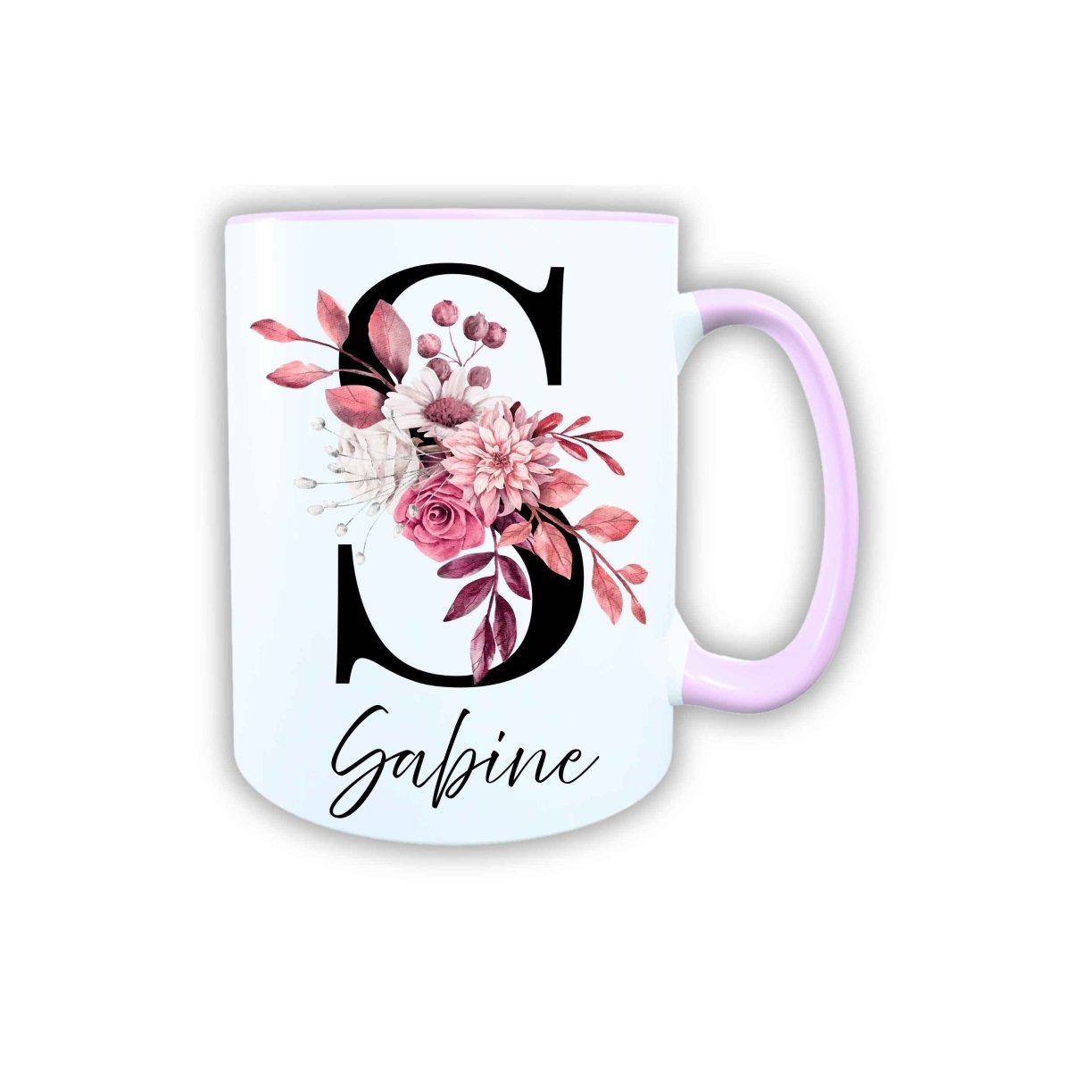 Personalisierte Keramik Tasse mit deinem Namen Blumen Motiv_0104T - Herz Jesu