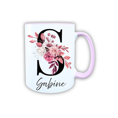 Personalisierte Keramik Tasse mit deinem Namen Blumen Motiv_0104T - Herz Jesu