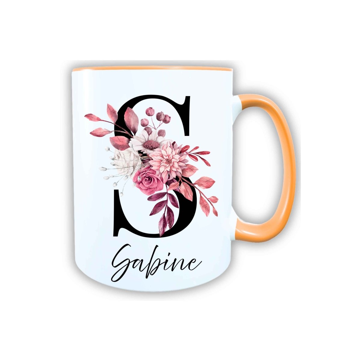 Personalisierte Keramik Tasse mit deinem Namen Blumen Motiv_0104T - Herz Jesu