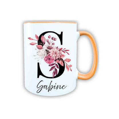 Personalisierte Keramik Tasse mit deinem Namen Blumen Motiv_0104T - Herz Jesu
