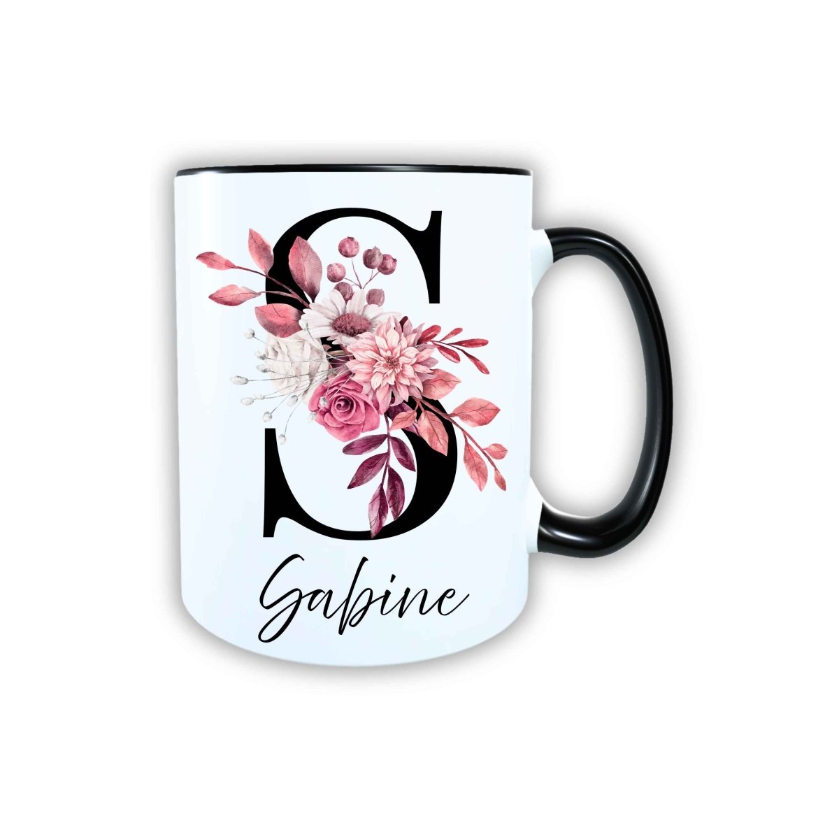 Personalisierte Keramik Tasse mit deinem Namen Blumen Motiv_0104T - Herz Jesu