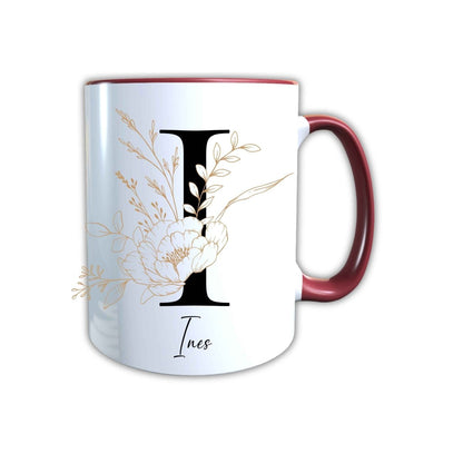 Personalisierte Keramik Tasse mit deinem Namen Blumen Motiv_0105T - Herz Jesu