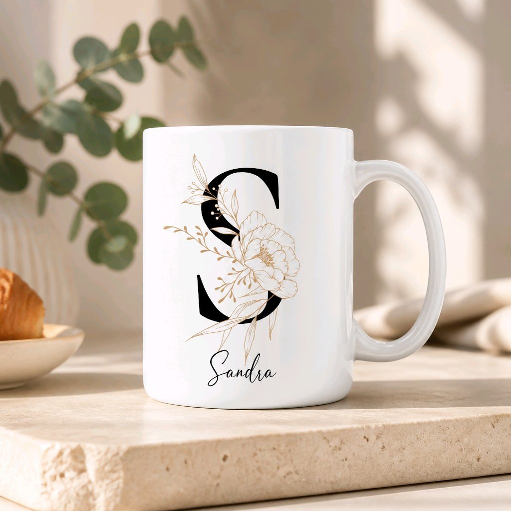 Personalisierte Keramik Tasse mit deinem Namen Blumen Motiv_0105T - Herz Jesu