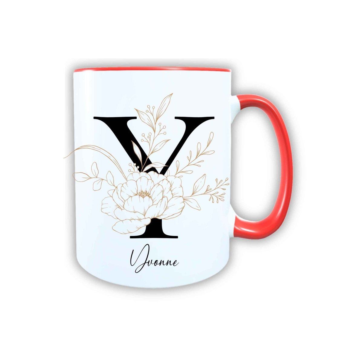 Personalisierte Keramik Tasse mit deinem Namen Blumen Motiv_0105T - Herz Jesu