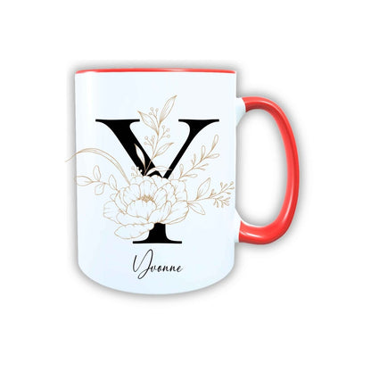 Personalisierte Keramik Tasse mit deinem Namen Blumen Motiv_0105T - Herz Jesu