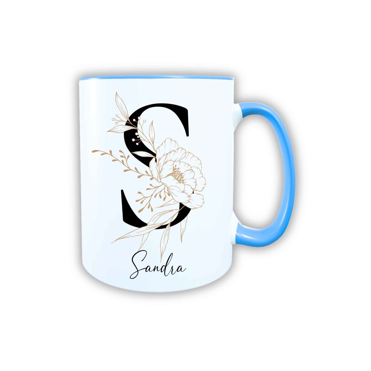 Personalisierte Keramik Tasse mit deinem Namen Blumen Motiv_0105T - Herz Jesu