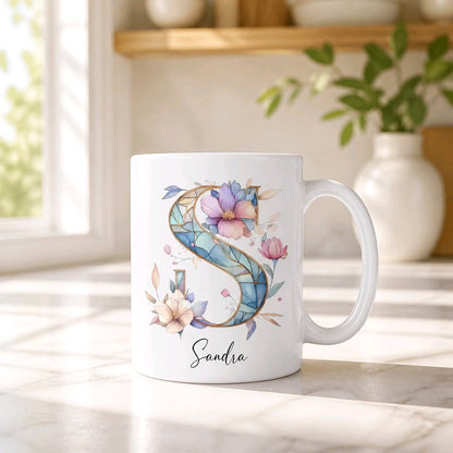 Personalisierte Keramik Tasse mit deinem Namen Blumen Motiv_0106T - Herz Jesu