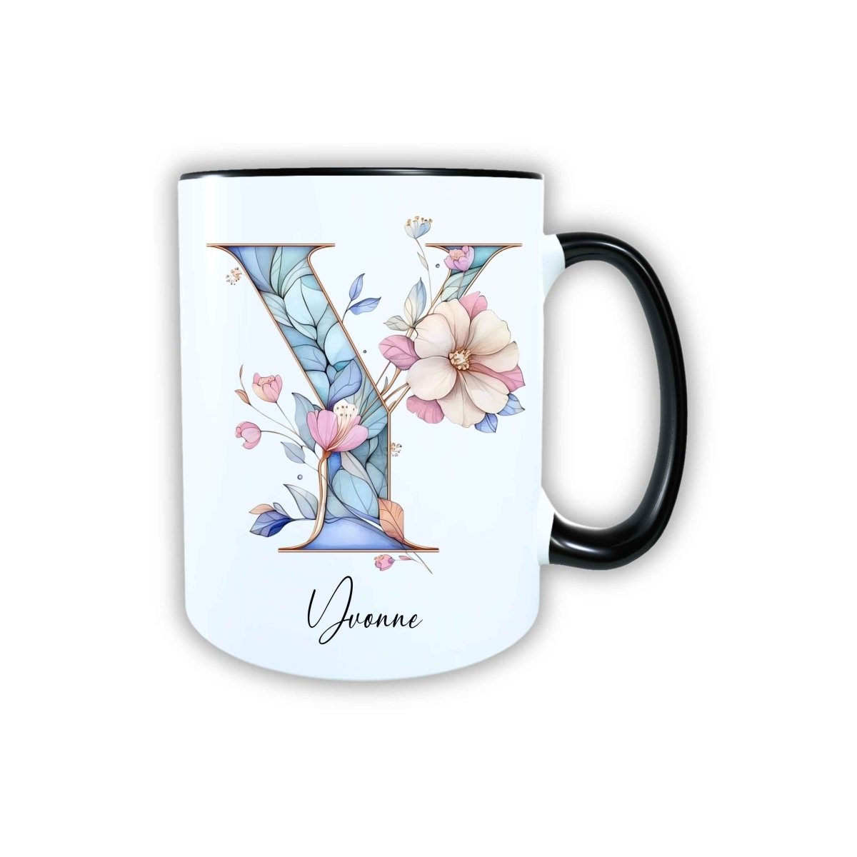 Personalisierte Keramik Tasse mit deinem Namen Blumen Motiv_0106T - Herz Jesu