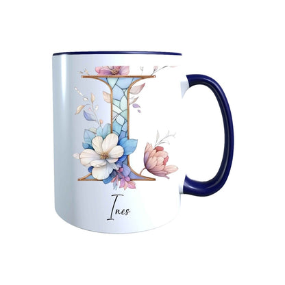 Personalisierte Keramik Tasse mit deinem Namen Blumen Motiv_0106T - Herz Jesu