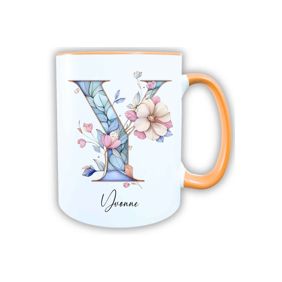 Personalisierte Keramik Tasse mit deinem Namen Blumen Motiv_0106T - Herz Jesu