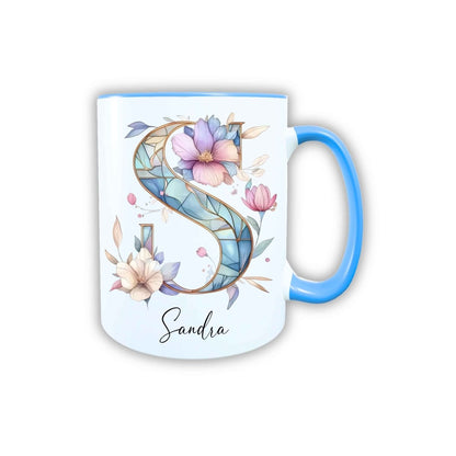 Personalisierte Keramik Tasse mit deinem Namen Blumen Motiv_0106T - Herz Jesu