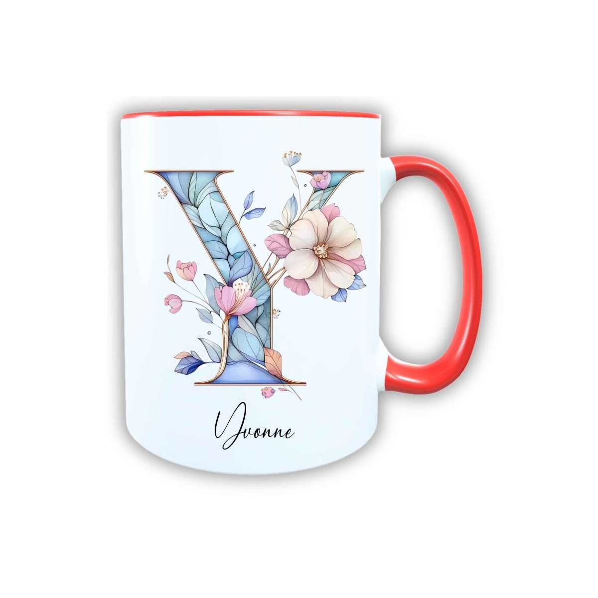 Personalisierte Keramik Tasse mit deinem Namen Blumen Motiv_0106T - Herz Jesu