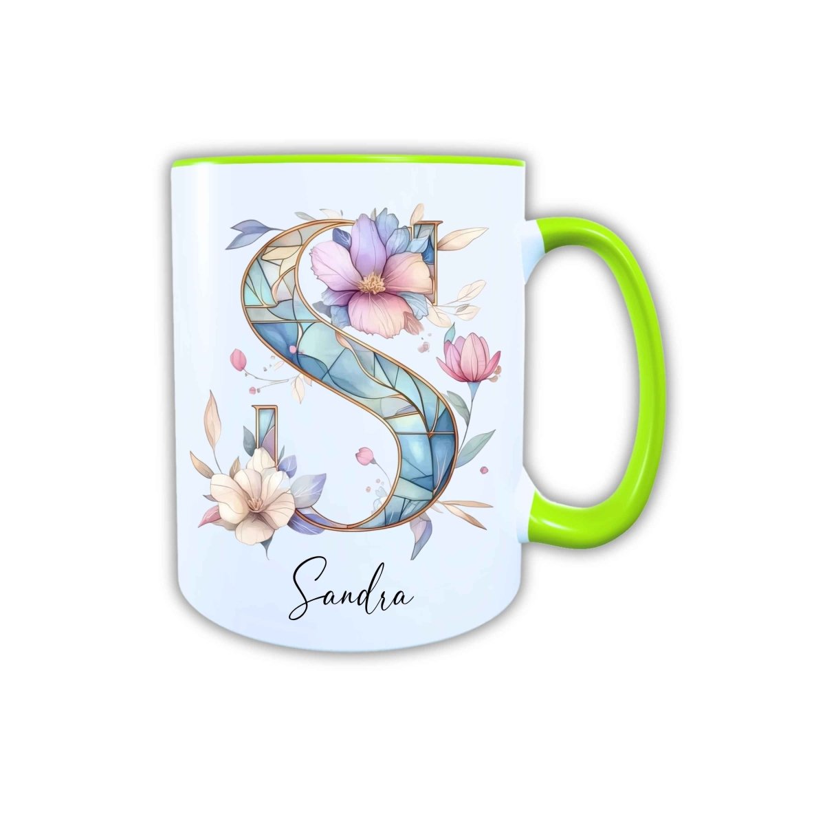Personalisierte Keramik Tasse mit deinem Namen Blumen Motiv_0106T - Herz Jesu