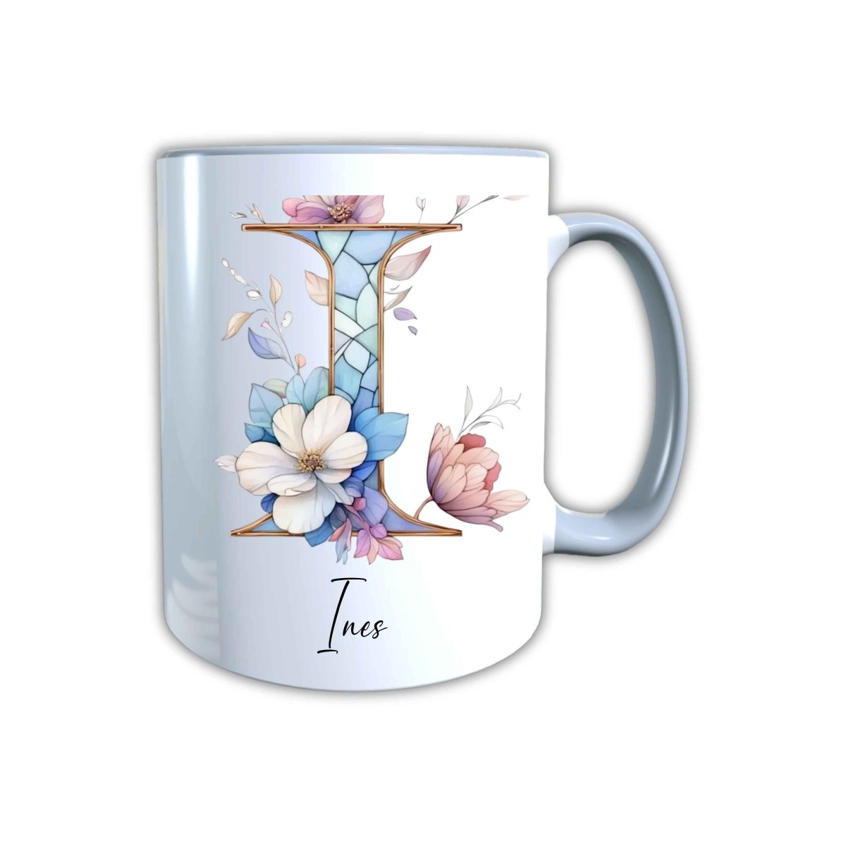 Personalisierte Keramik Tasse mit deinem Namen Blumen Motiv_0106T - Herz Jesu