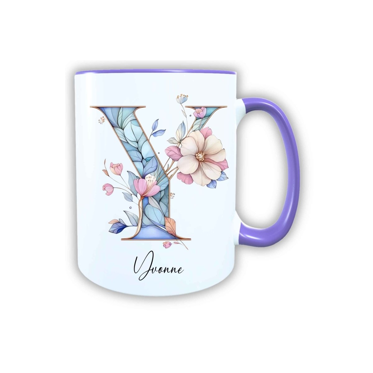Personalisierte Keramik Tasse mit deinem Namen Blumen Motiv_0106T - Herz Jesu