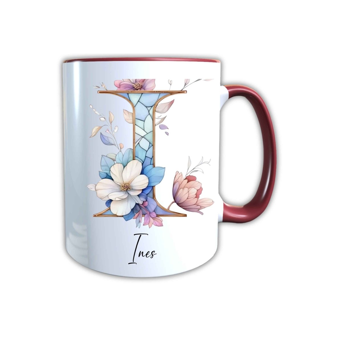Personalisierte Keramik Tasse mit deinem Namen Blumen Motiv_0106T - Herz Jesu