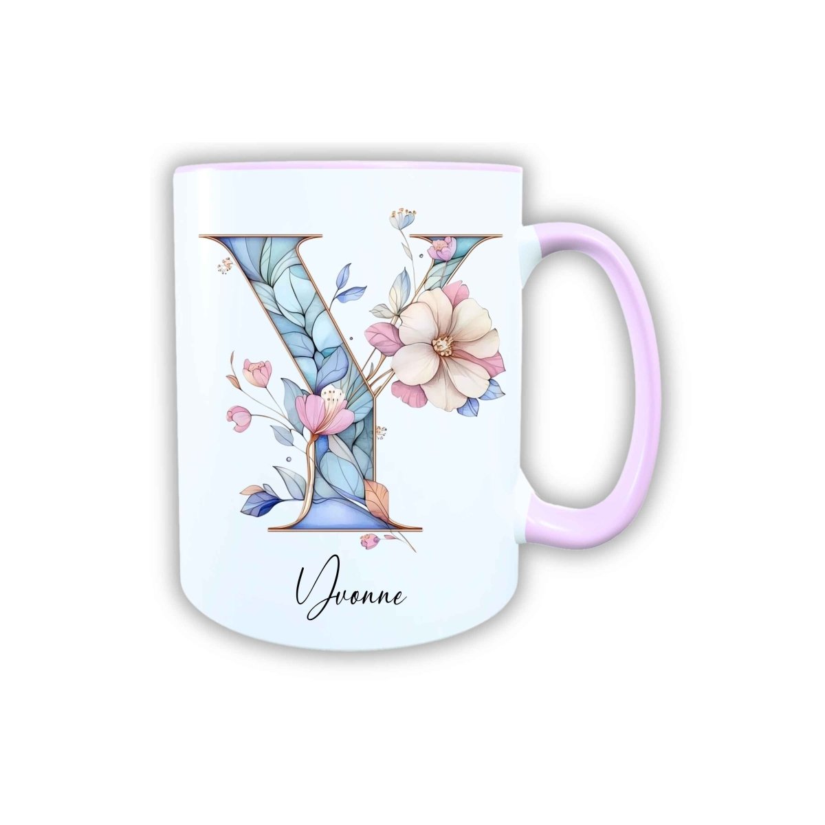 Personalisierte Keramik Tasse mit deinem Namen Blumen Motiv_0106T - Herz Jesu