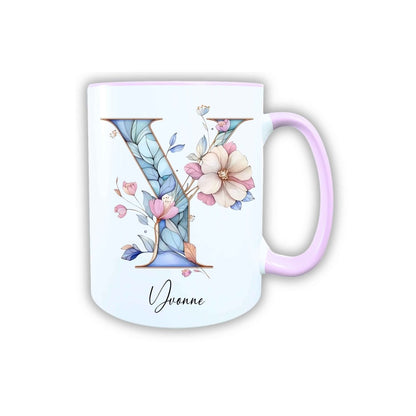 Personalisierte Keramik Tasse mit deinem Namen Blumen Motiv_0106T - Herz Jesu