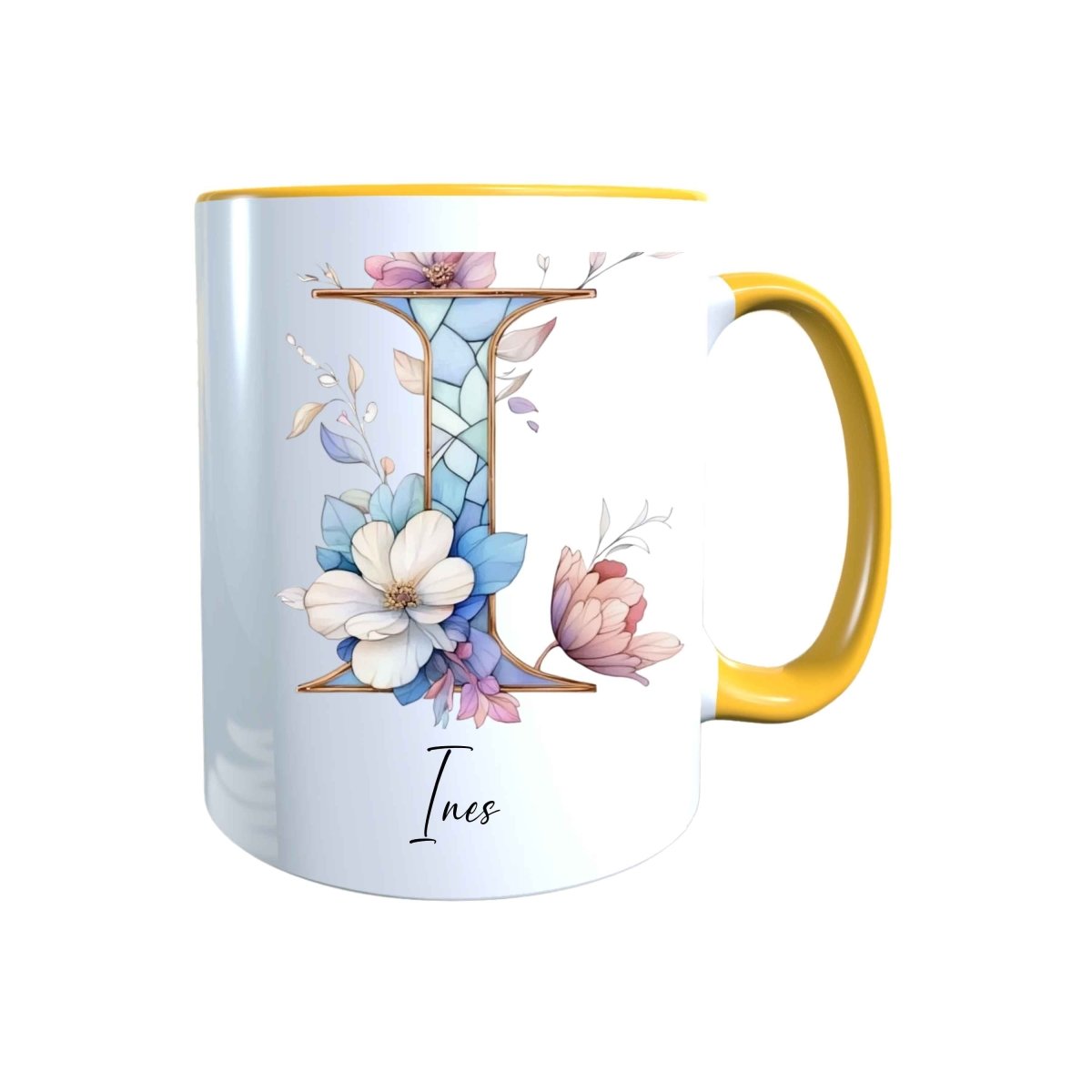 Personalisierte Keramik Tasse mit deinem Namen Blumen Motiv_0106T - Herz Jesu