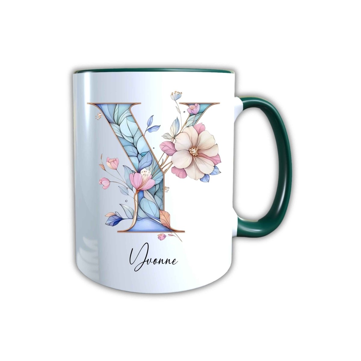 Personalisierte Keramik Tasse mit deinem Namen Blumen Motiv_0106T - Herz Jesu