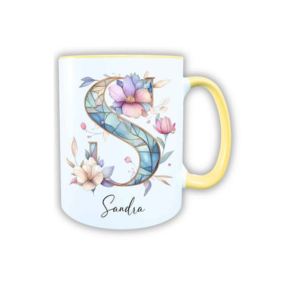 Personalisierte Keramik Tasse mit deinem Namen Blumen Motiv_0106T - Herz Jesu