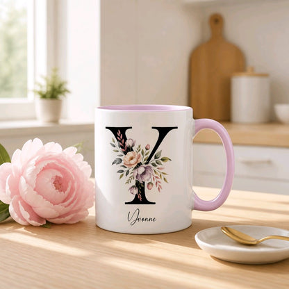Personalisierte Keramik Tasse mit deinem Namen Blumen Motiv_0107T - Herz Jesu