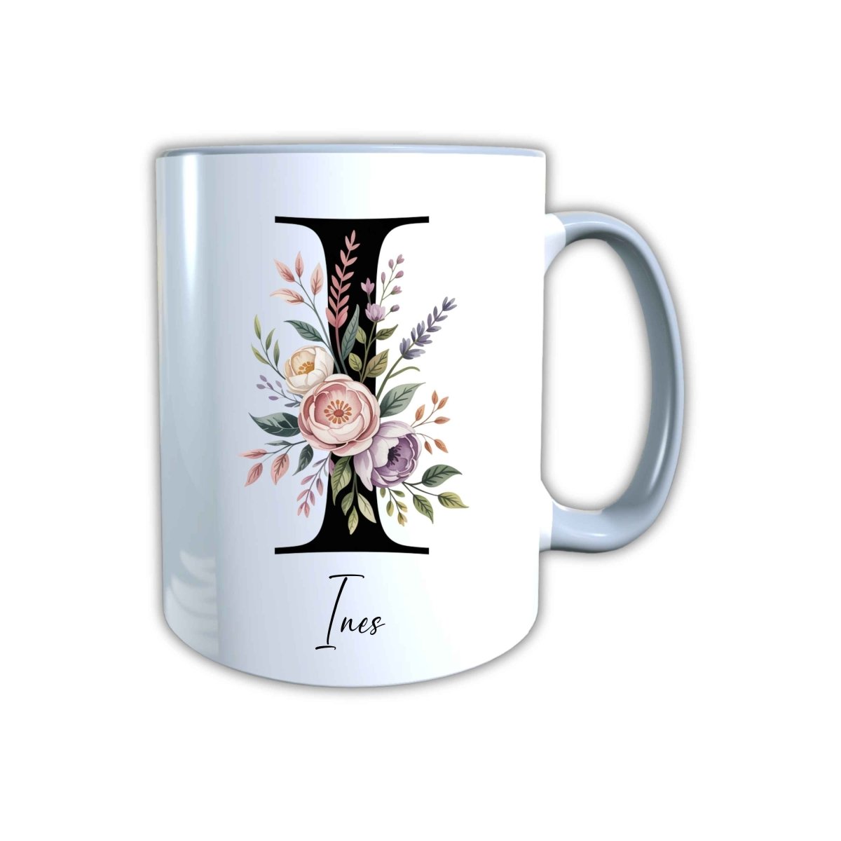 Personalisierte Keramik Tasse mit deinem Namen Blumen Motiv_0107T - Herz Jesu