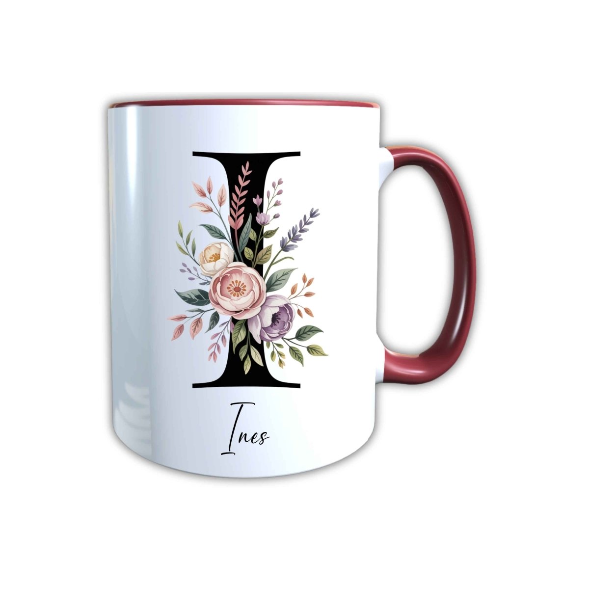 Personalisierte Keramik Tasse mit deinem Namen Blumen Motiv_0107T - Herz Jesu