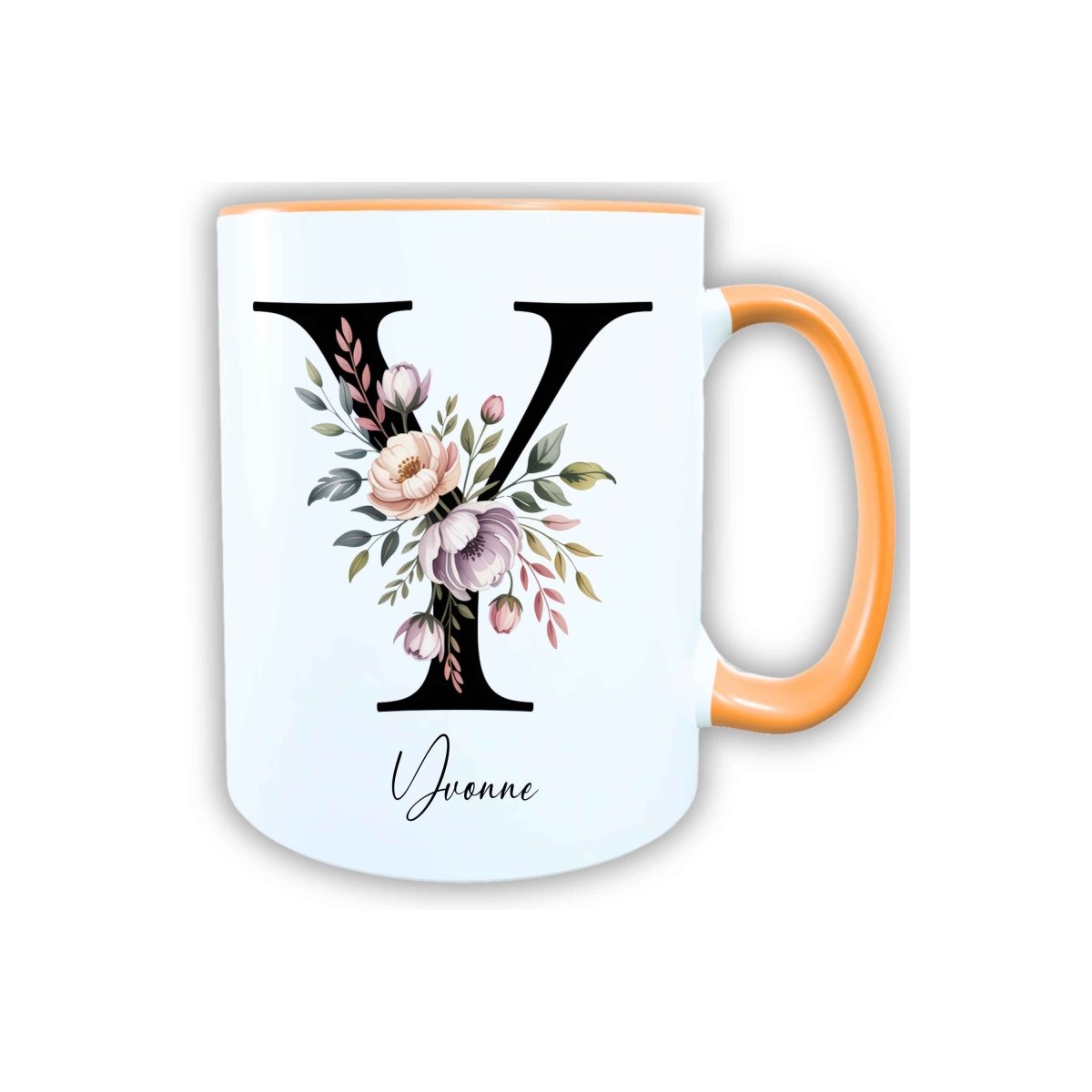 Personalisierte Keramik Tasse mit deinem Namen Blumen Motiv_0107T - Herz Jesu