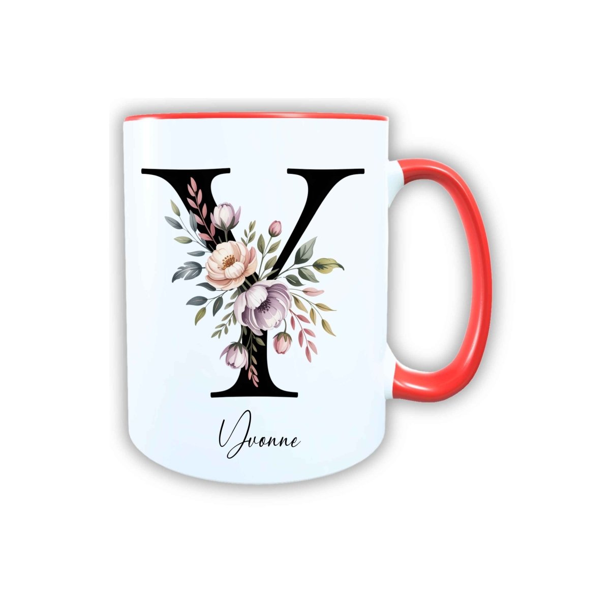 Personalisierte Keramik Tasse mit deinem Namen Blumen Motiv_0107T - Herz Jesu
