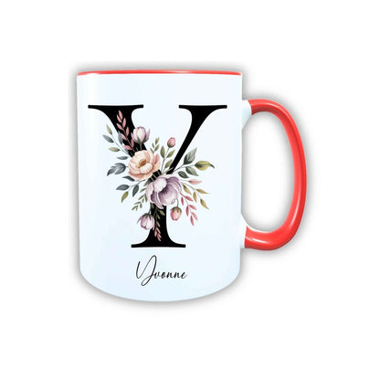 Personalisierte Keramik Tasse mit deinem Namen Blumen Motiv_0107T - Herz Jesu