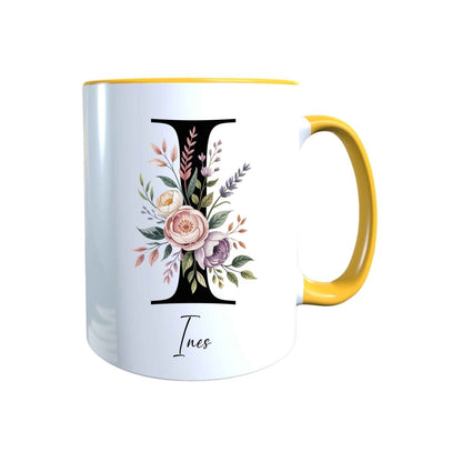 Personalisierte Keramik Tasse mit deinem Namen Blumen Motiv_0107T - Herz Jesu