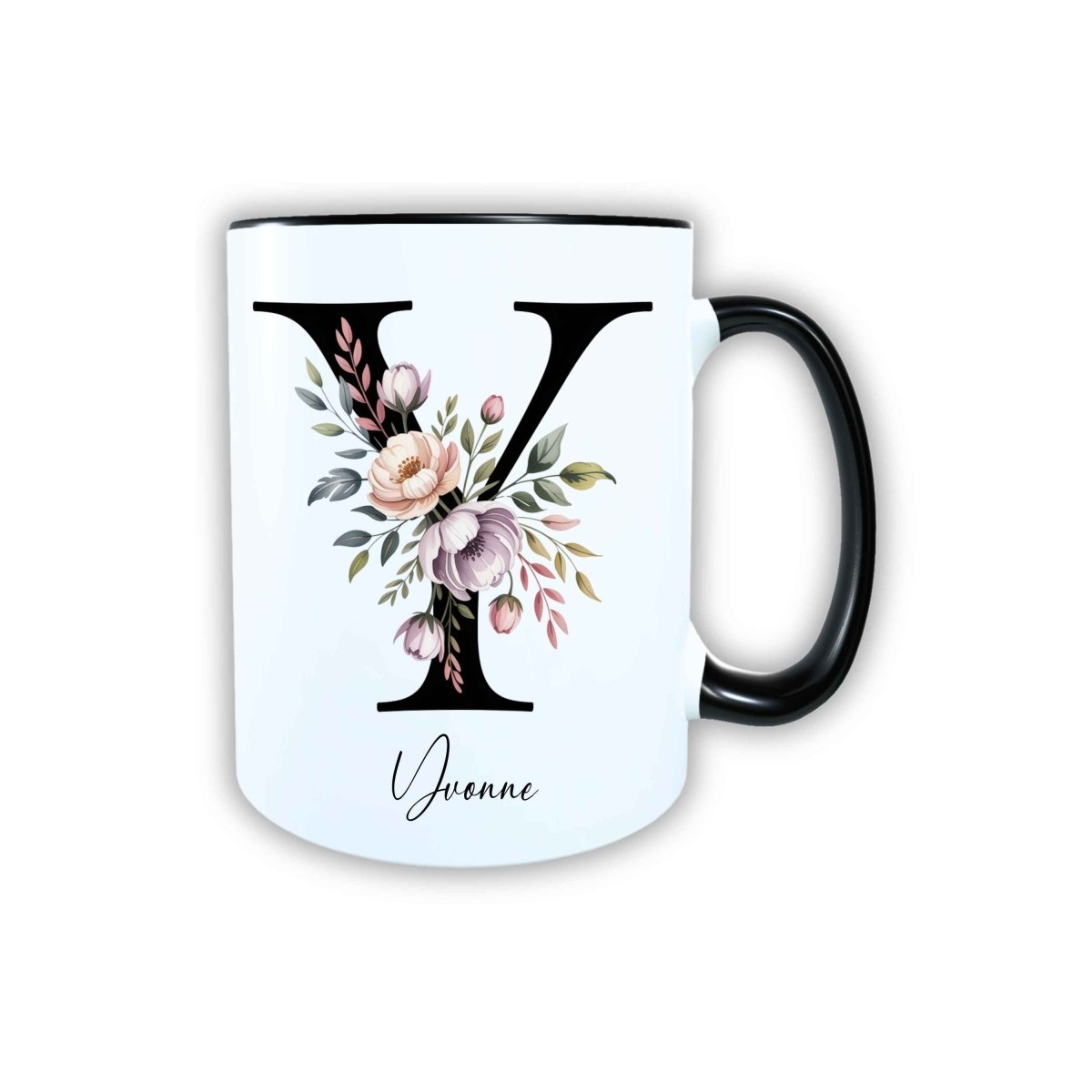 Personalisierte Keramik Tasse mit deinem Namen Blumen Motiv_0107T - Herz Jesu
