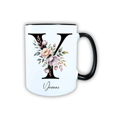 Personalisierte Keramik Tasse mit deinem Namen Blumen Motiv_0107T - Herz Jesu