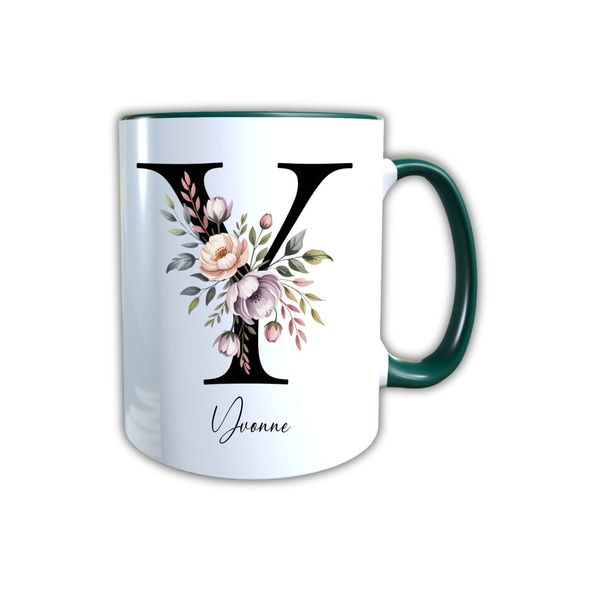 Personalisierte Keramik Tasse mit deinem Namen Blumen Motiv_0107T - Herz Jesu